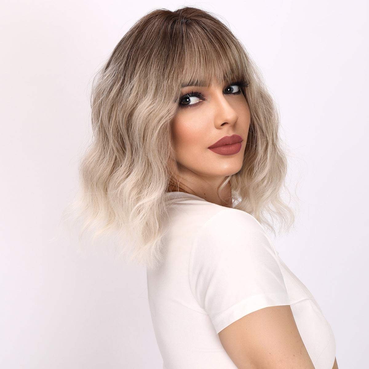 14-inch | Ombre Gold Curly Bob with Bangs | SM030 - TapLike