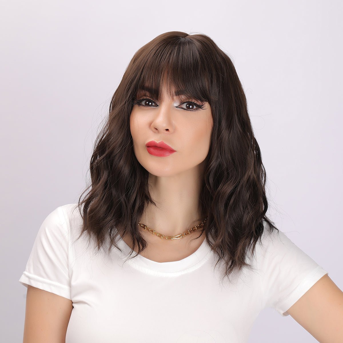 16-inch | Black Loose Wave with Hair Bangs | SM210-4 - TapLike