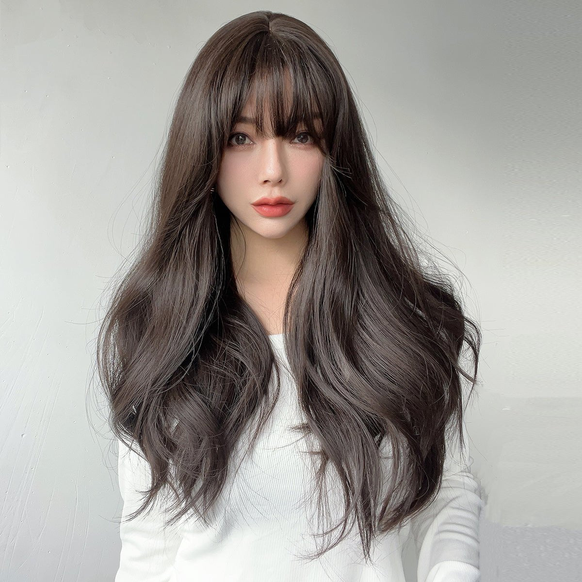 22-inch| dark brown |curly hair with hair bangs | SM7235 - TapLike
