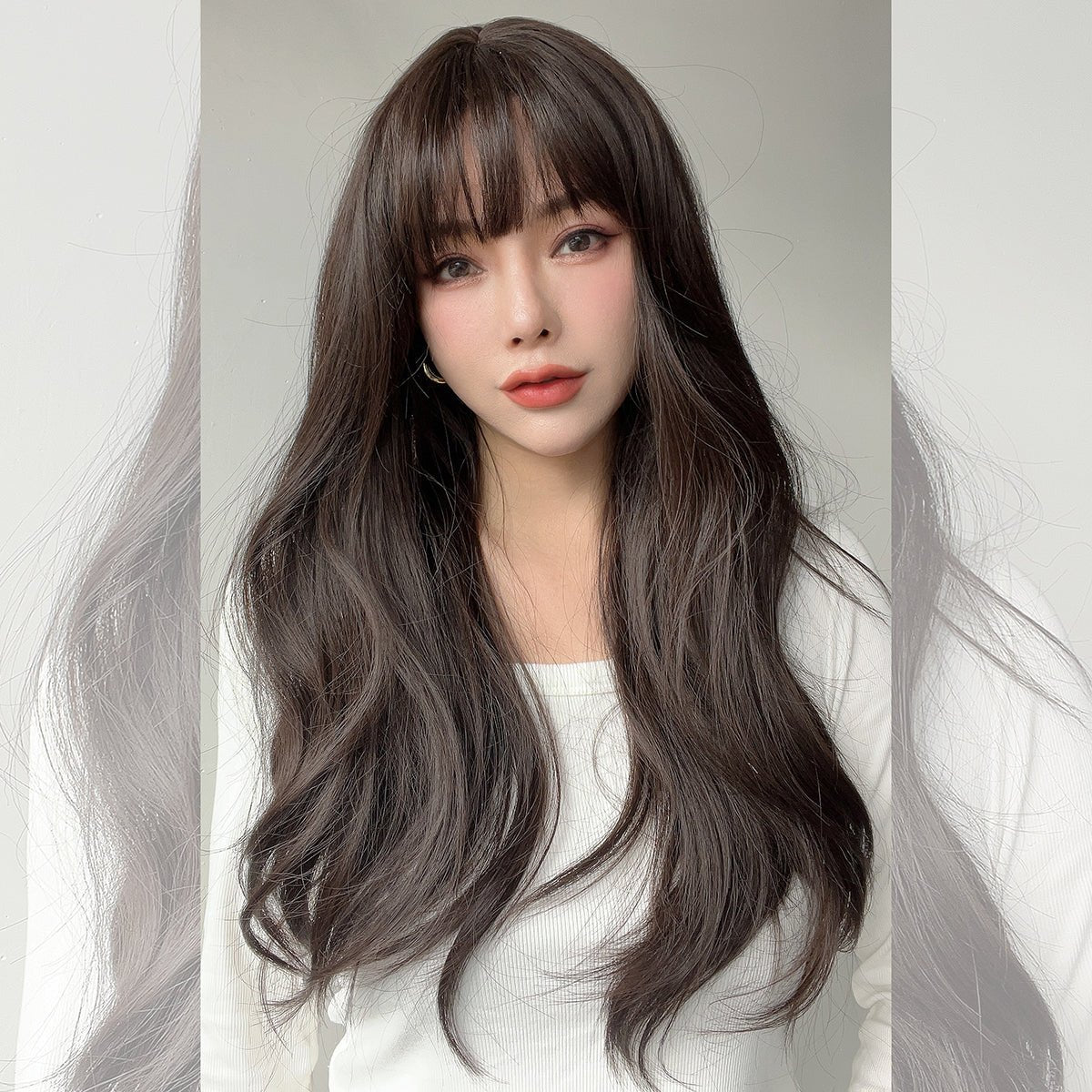 22-inch| dark brown |curly hair with hair bangs | SM7235 - TapLike