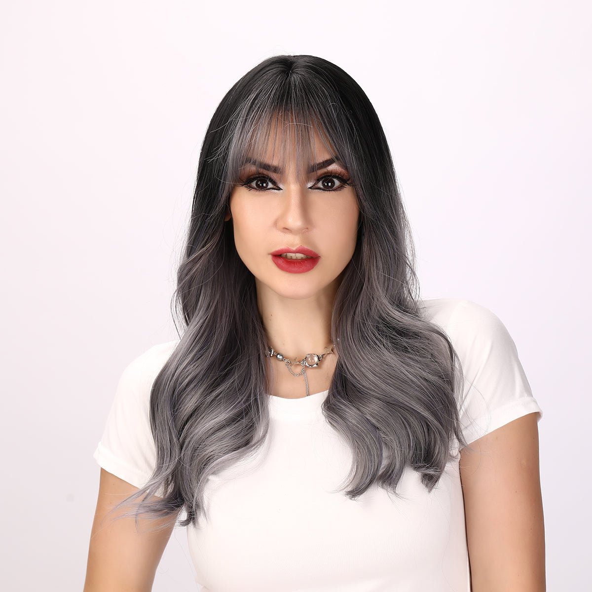 22-inch | Grey Loose Wave with Hair Bangs | SM6057 - TapLike