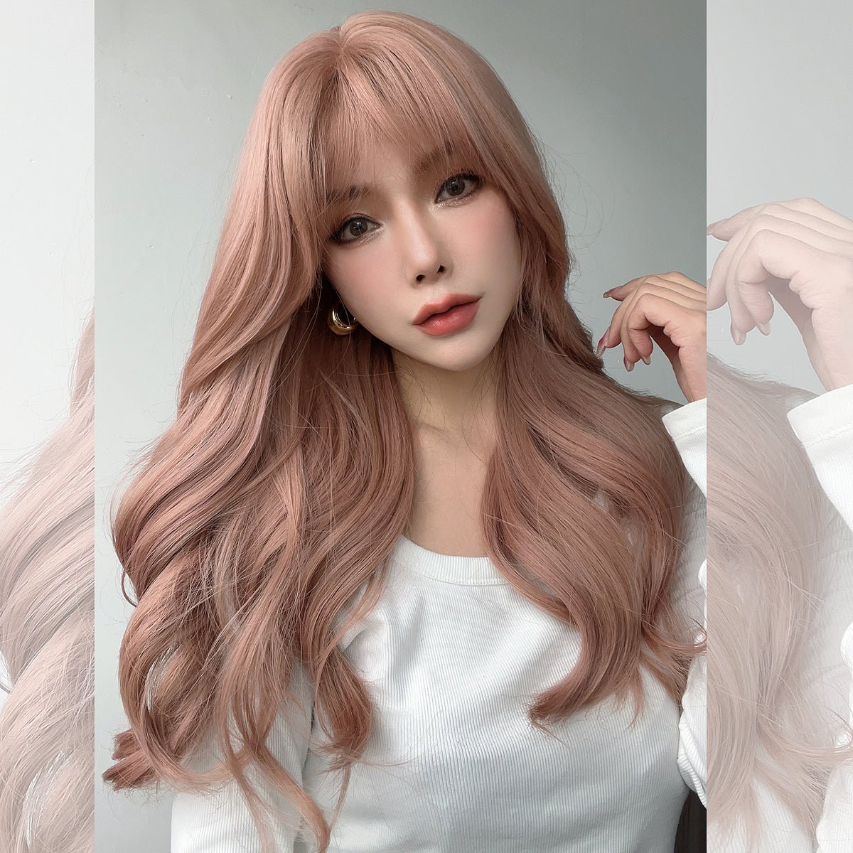 22-inch |rose powder|curly hair with hair bangs | SM7254 - TapLike