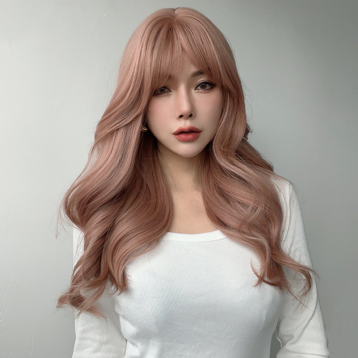 22-inch |rose powder|curly hair with hair bangs | SM7254 - TapLike