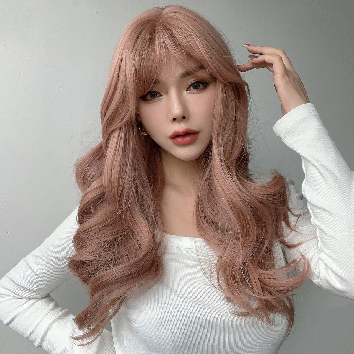 22-inch |rose powder|curly hair with hair bangs | SM7254 - TapLike