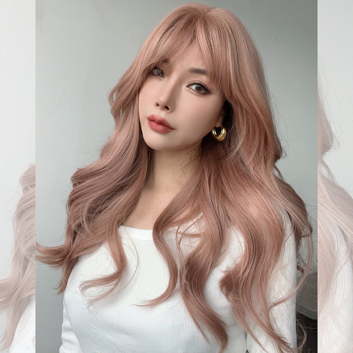22-inch |rose powder|curly hair with hair bangs | SM7254 - TapLike