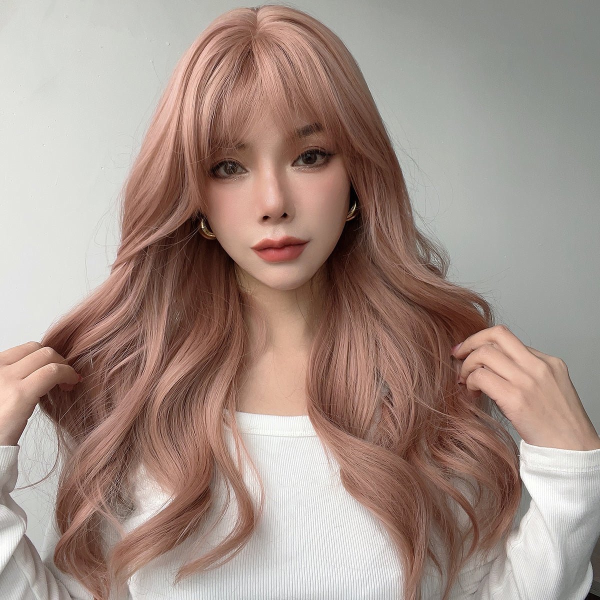 22-inch |rose powder|curly hair with hair bangs | SM7254 - TapLike