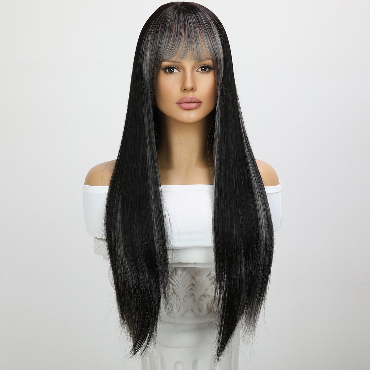 24-inch | black grey |straight hair with hair bangs| SM7279 - TapLike