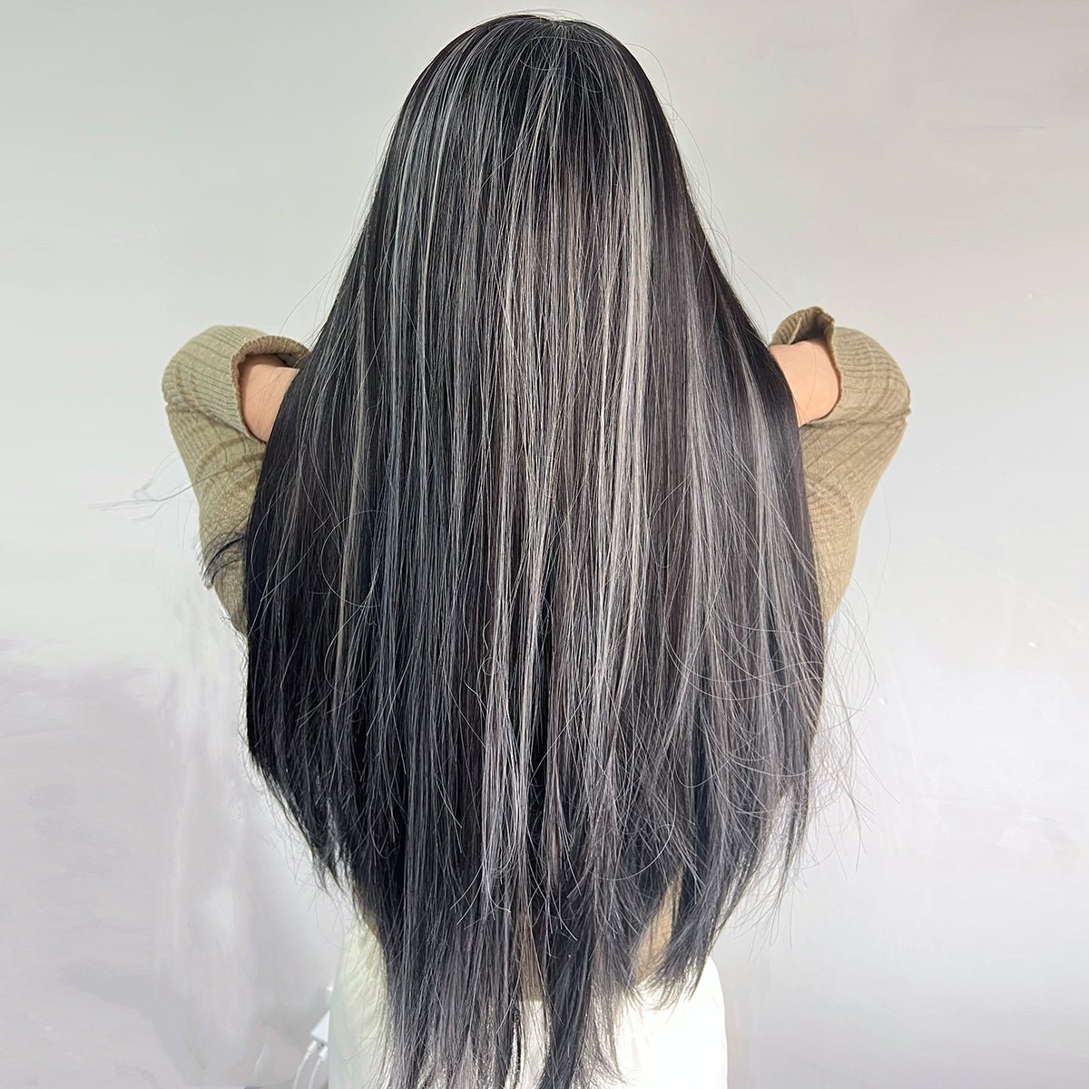 24-inch | black grey |straight hair with hair bangs| SM7279 - TapLike