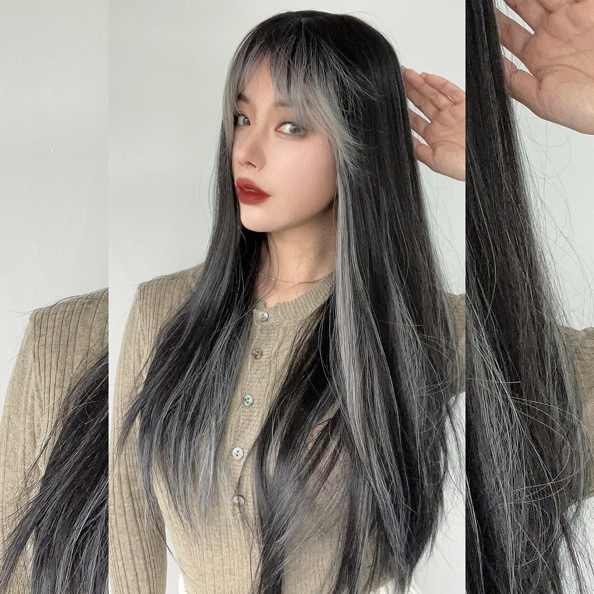24-inch | black grey |straight hair with hair bangs| SM7279 - TapLike
