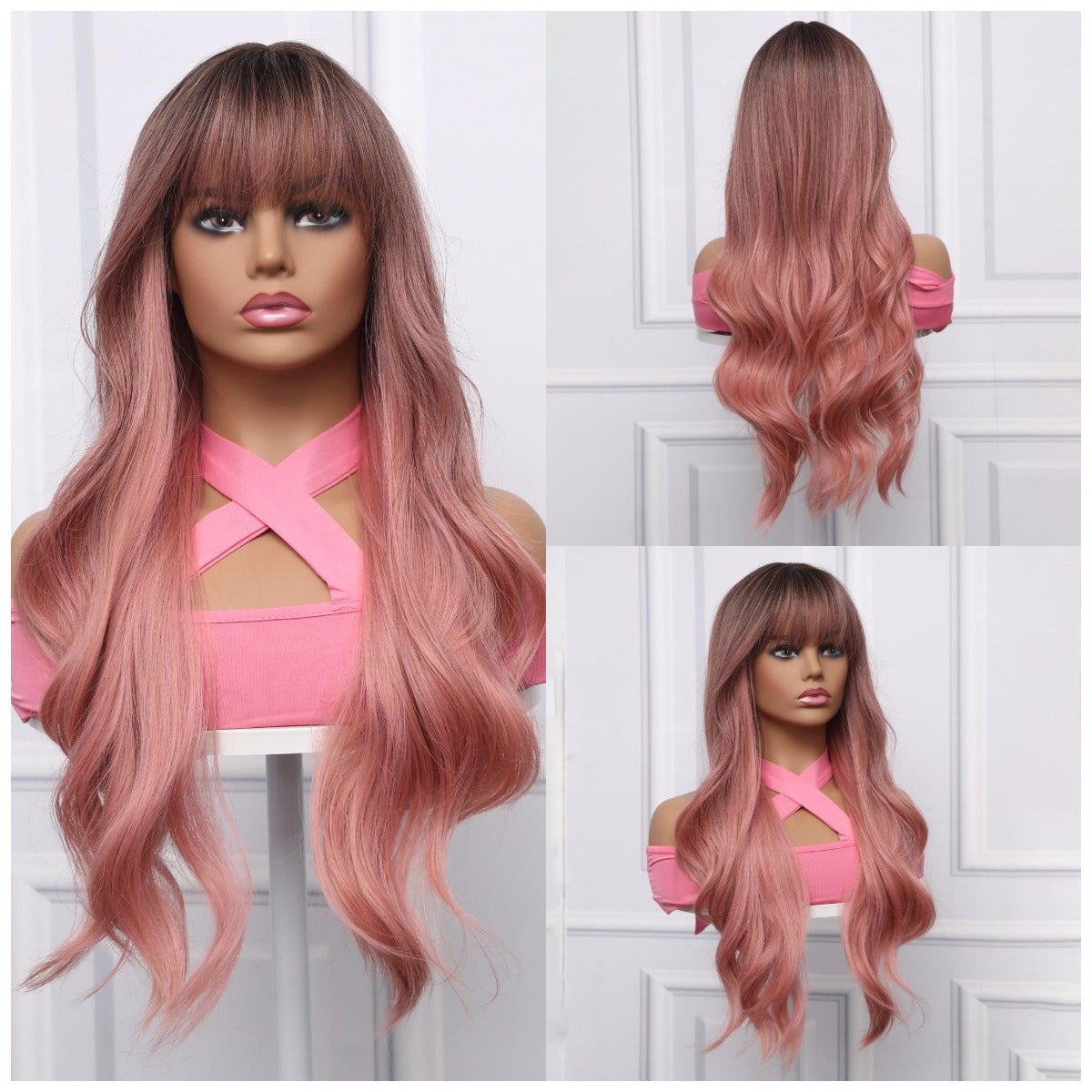 26-inch | Pink and Brown Loose Wave with Hair Bangs | SM6018 - TapLike