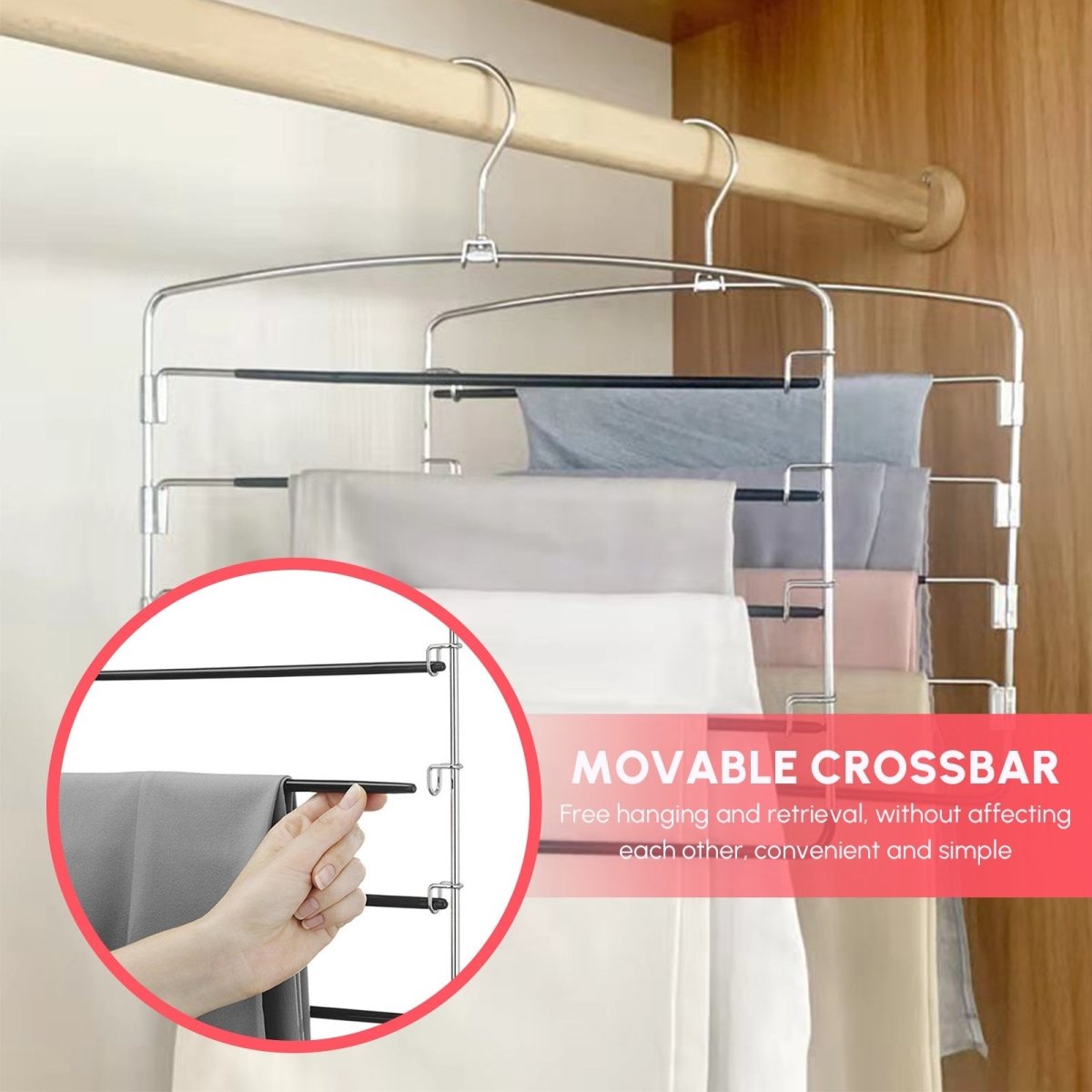2PCS 5in1 Pants Clothes Hook Space Saving Hanger Drying Rack Hanger - Taplike
