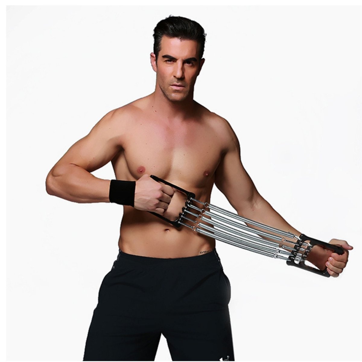 4 Piece Fitness Bundle tummy trimmer steel spring chest expander hand grip strengthener handle jump rope - Taplike
