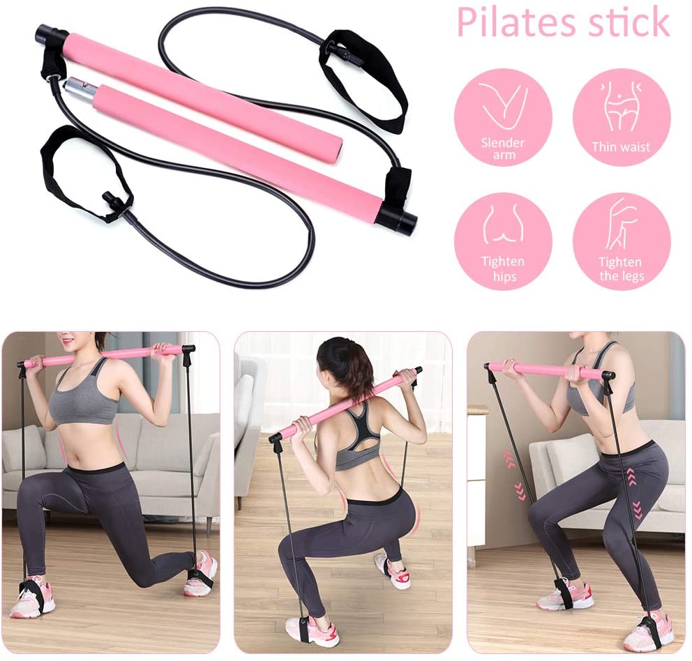 Adjustable Pilates Bar Kit Resistance Band Exercise Stick Toning Gym - Taplike