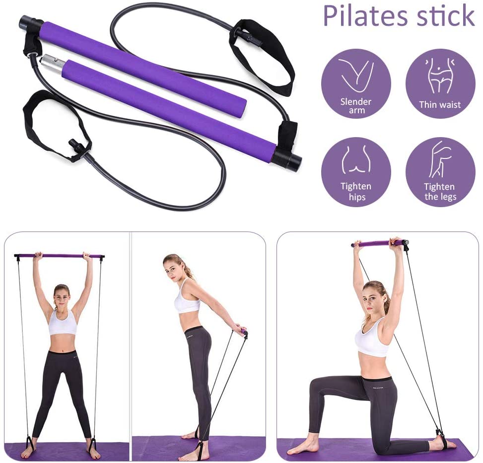 Adjustable Pilates Bar Kit Resistance Band Exercise Stick Toning Gym - Taplike