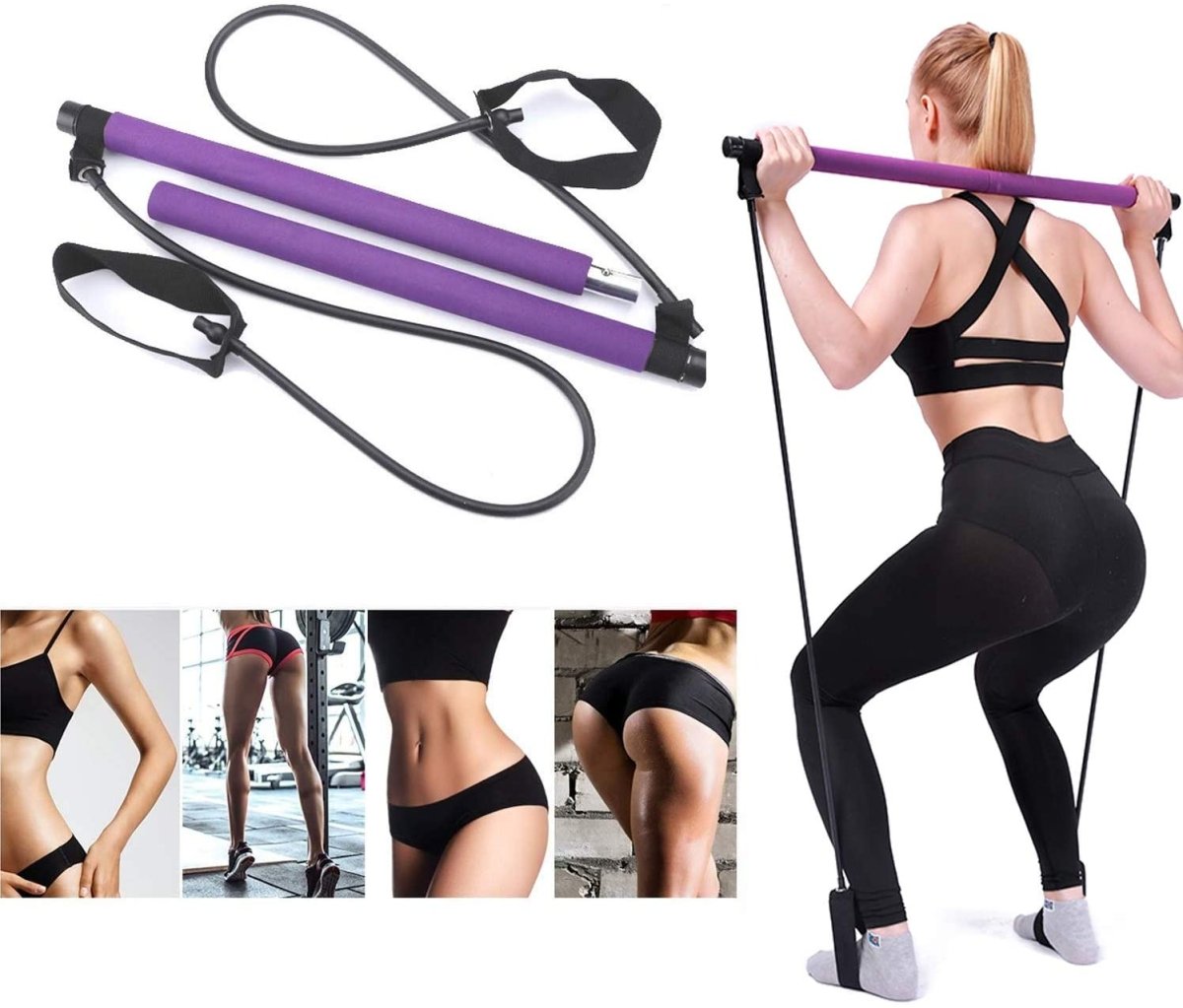 Adjustable Pilates Bar Kit Resistance Band Exercise Stick Toning Gym - Taplike