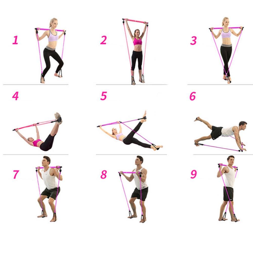 Adjustable Pilates Bar Kit Resistance Band Exercise Stick Toning Gym - Taplike