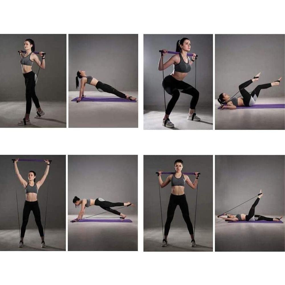 Adjustable Pilates Bar Kit Resistance Band Exercise Stick Toning Gym - Taplike