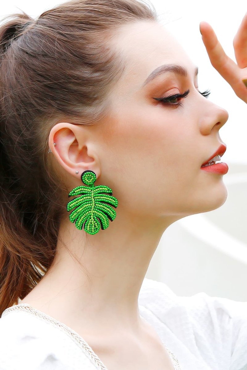 Beaded Banana Leaf Earrings - Taplike