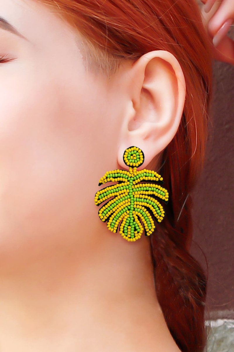 Beaded Banana Leaf Earrings - Taplike