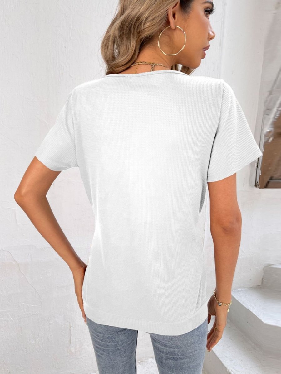 Button Detail Surplice Short Sleeve Tee - Taplike
