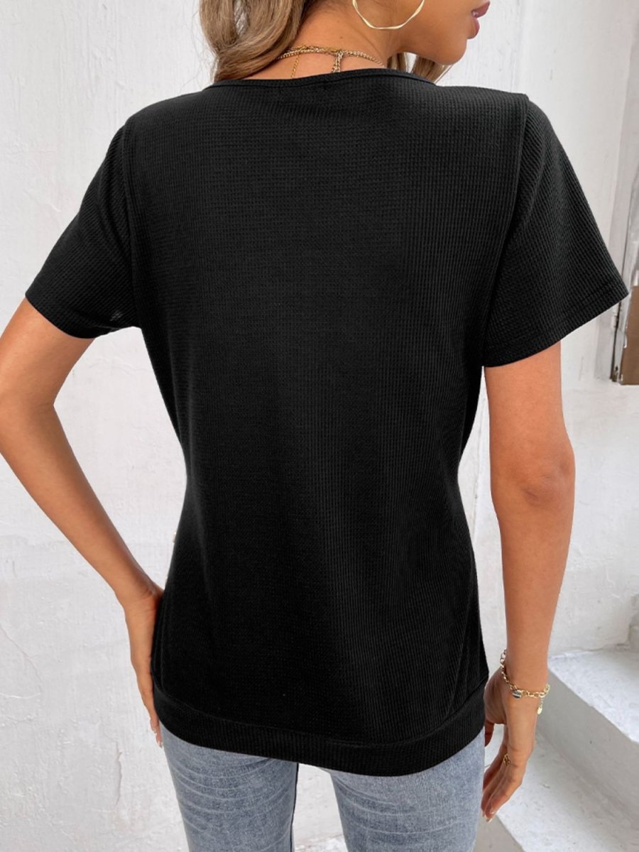 Button Detail Surplice Short Sleeve Tee - Taplike