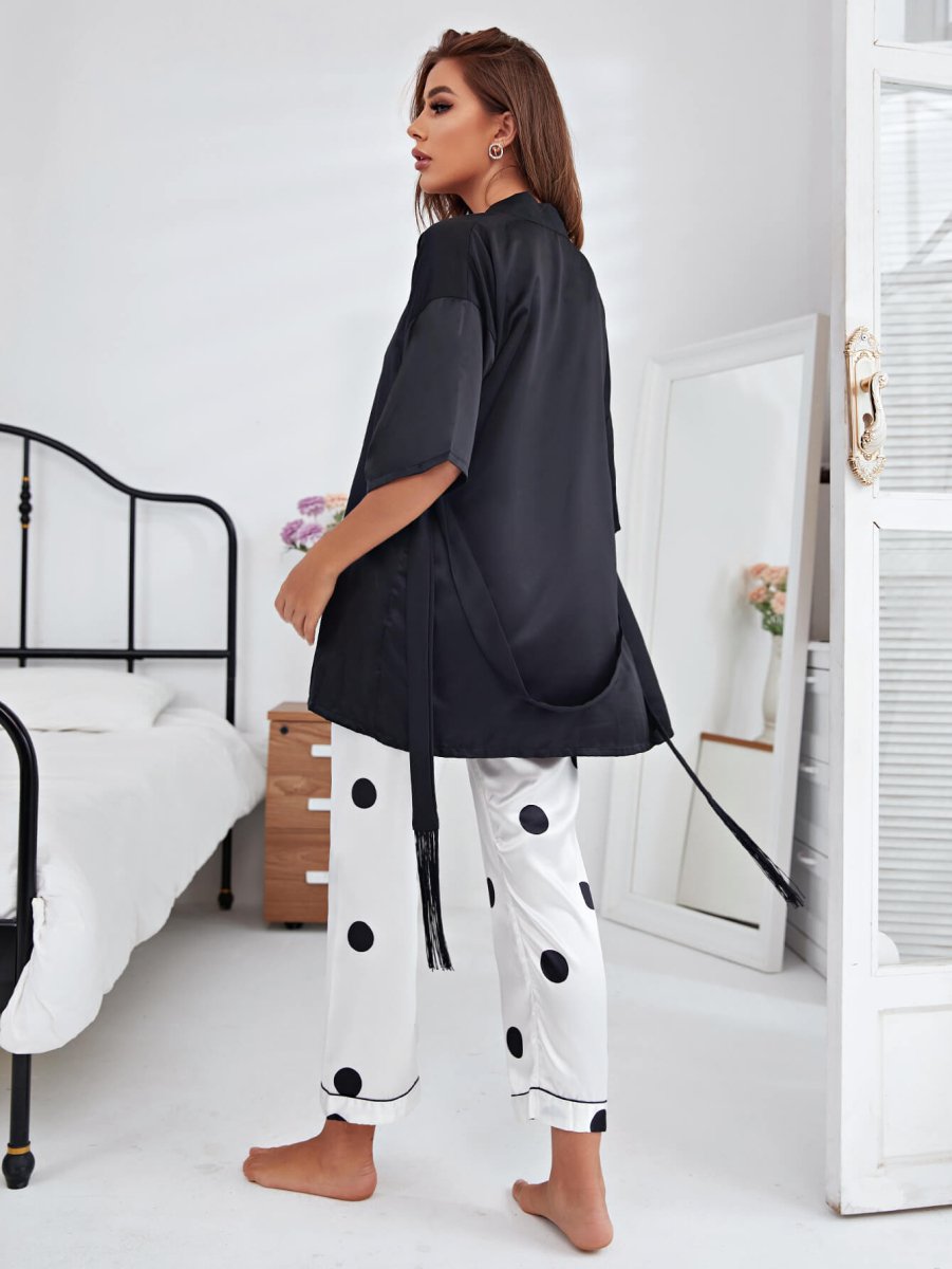 Cami, Robe, and Printed Pants Pajama Set - Taplike