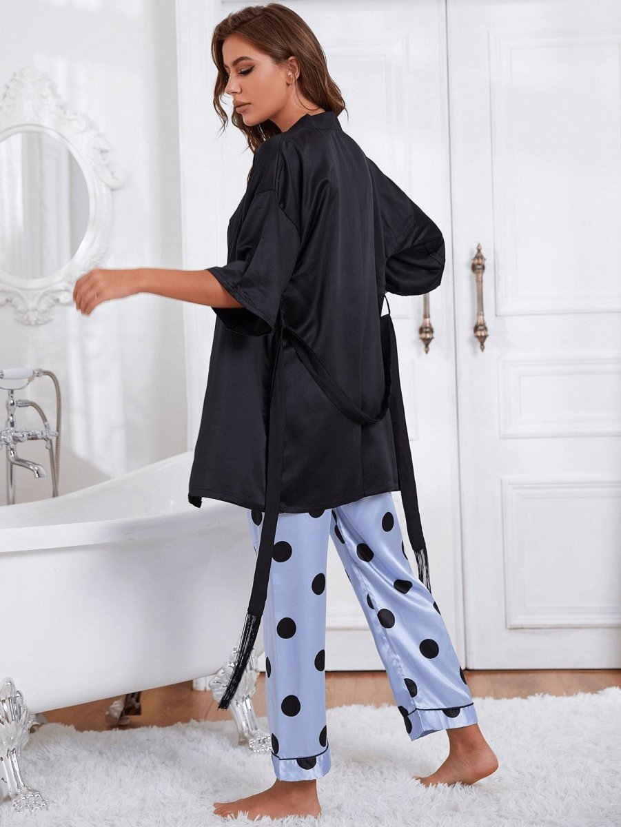 Cami, Robe, and Printed Pants Pajama Set - Taplike