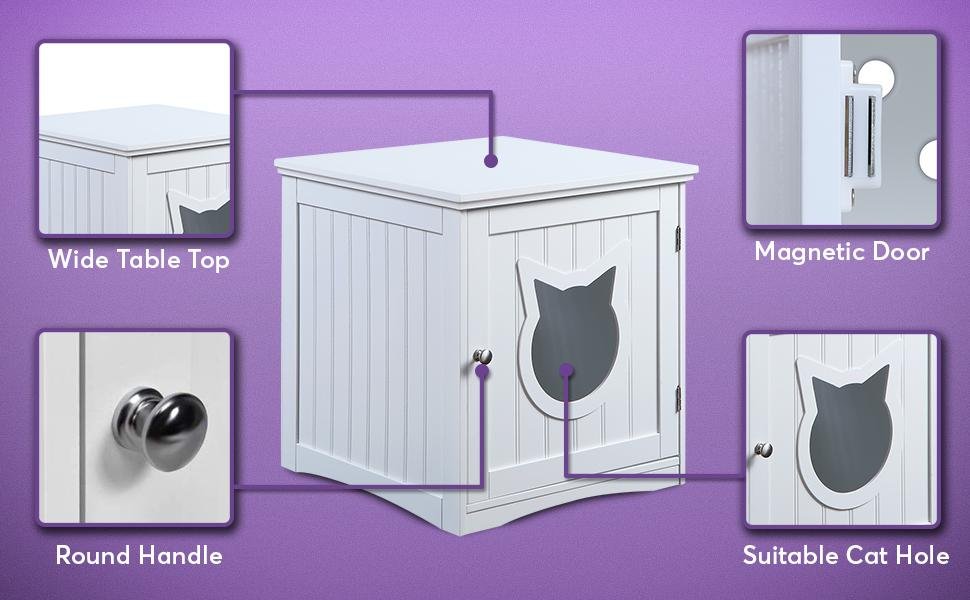Cat House Side Table, Nightstand Pet House, Litter Box Enclosure - Taplike