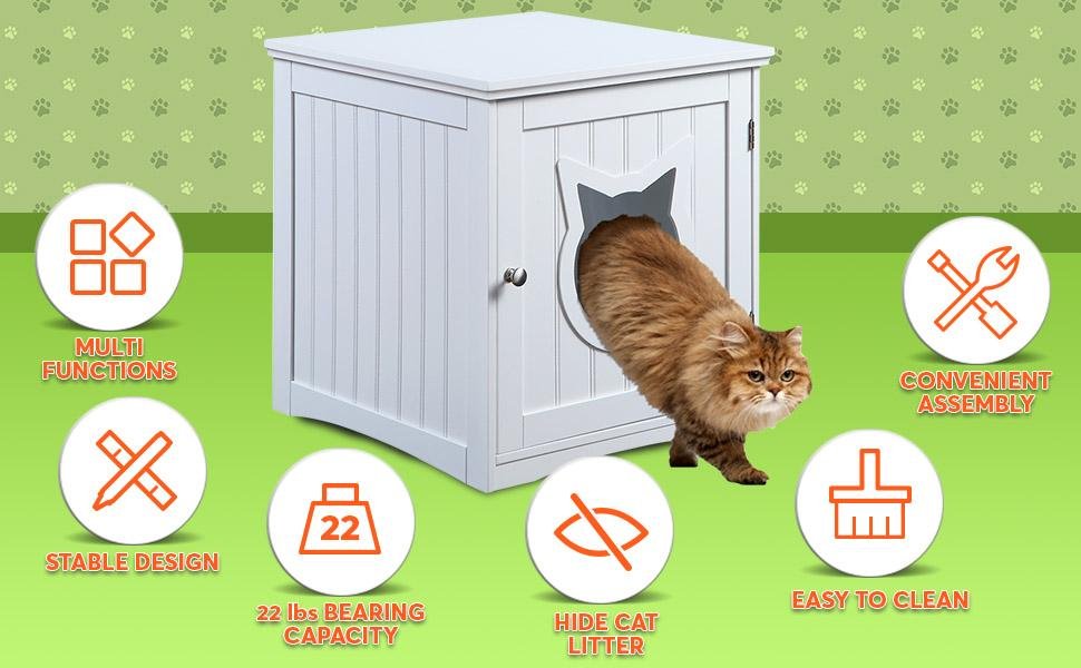 Cat House Side Table, Nightstand Pet House, Litter Box Enclosure - Taplike