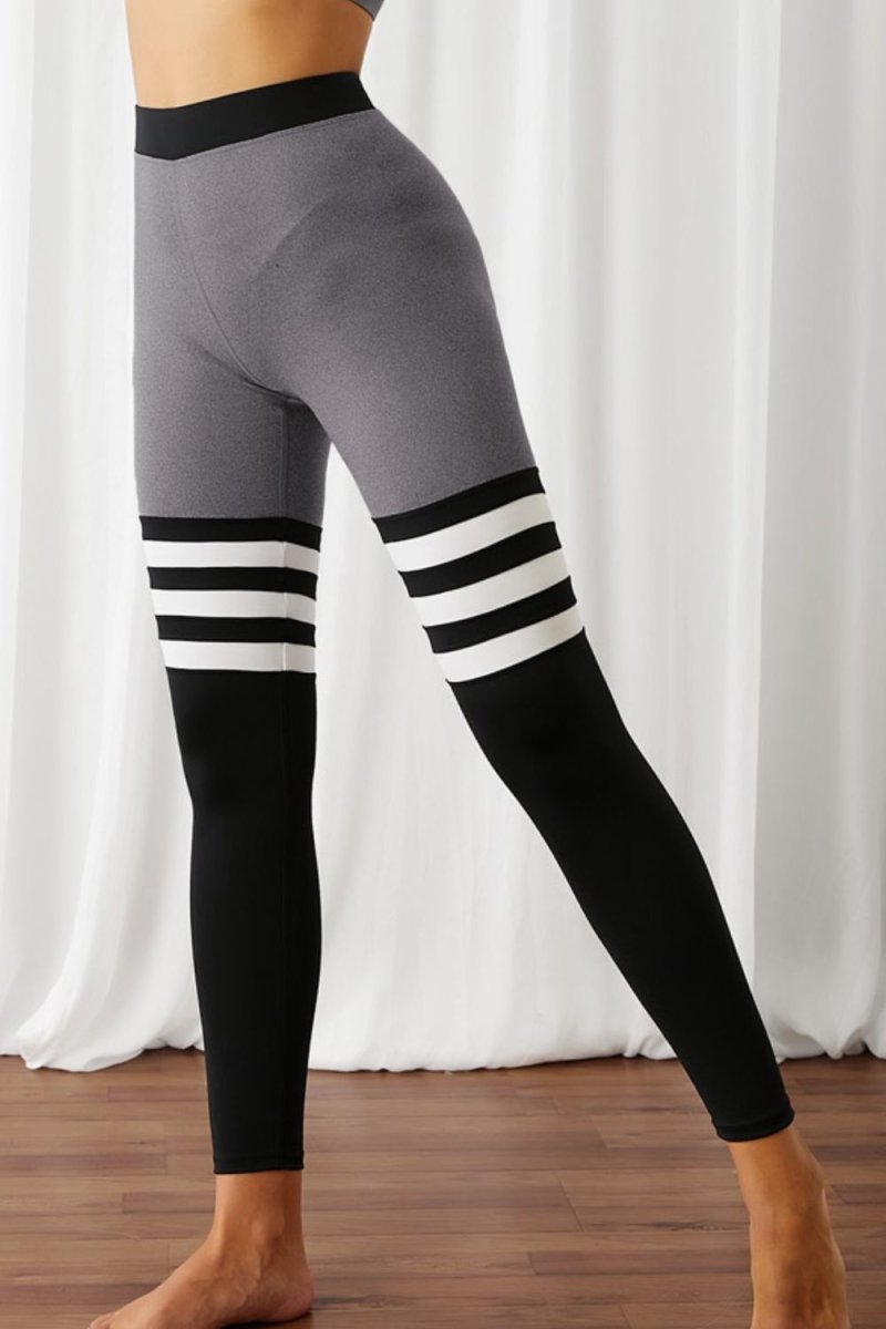 Color Block Elastic Waistband Active Leggings - TapLike