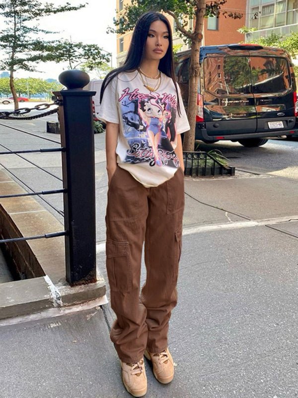 Denim semi-elastic design personality all-match overalls women's overalls - Taplike