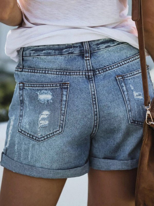 DESTROYED HIGH STRETCH DENIM SHORTS - Taplike