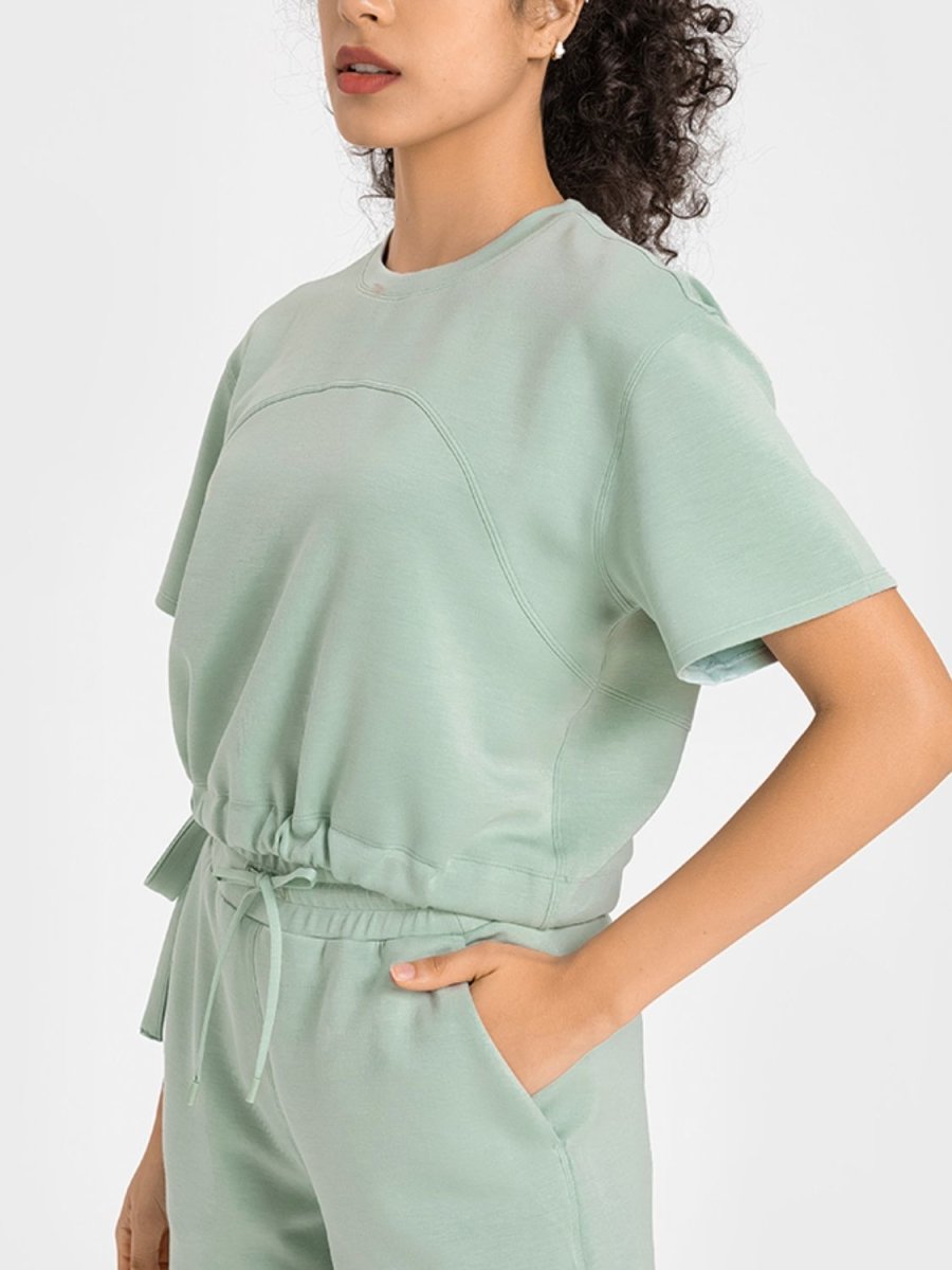 Drawstring Hem Short Sleeve Sports T-Shirt - TapLike