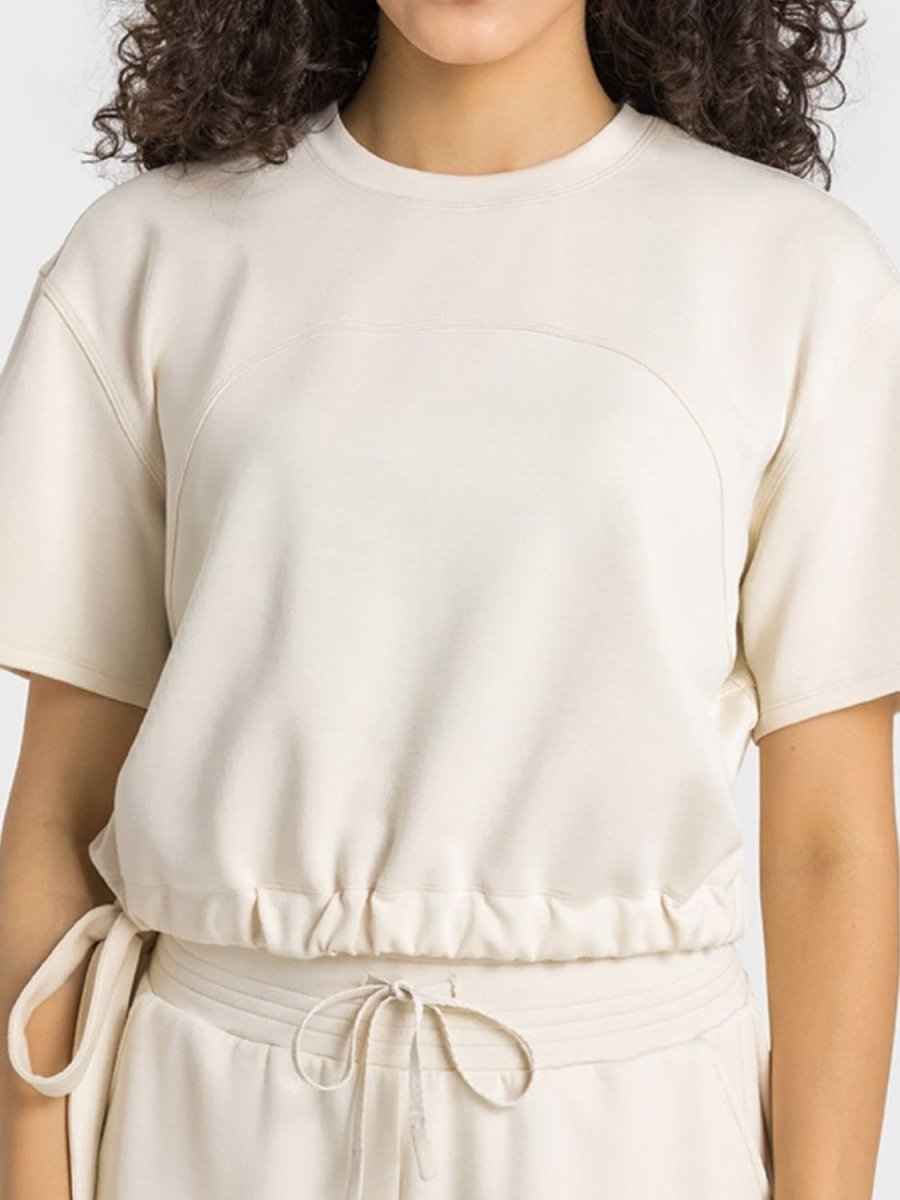 Drawstring Hem Short Sleeve Sports T-Shirt - TapLike
