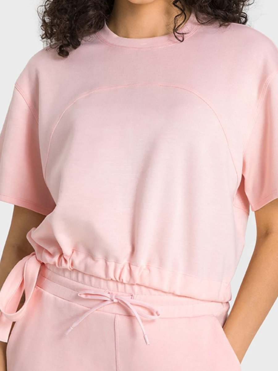 Drawstring Hem Short Sleeve Sports T-Shirt - TapLike