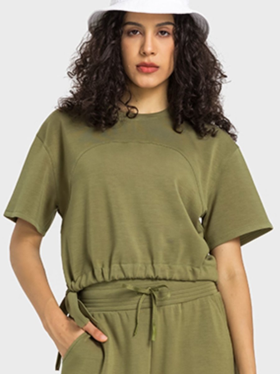 Drawstring Hem Short Sleeve Sports T-Shirt - TapLike