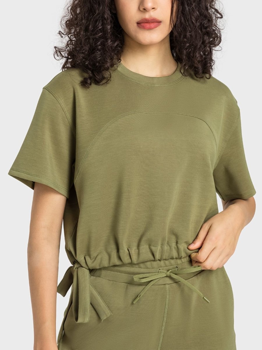 Drawstring Hem Short Sleeve Sports T-Shirt - TapLike