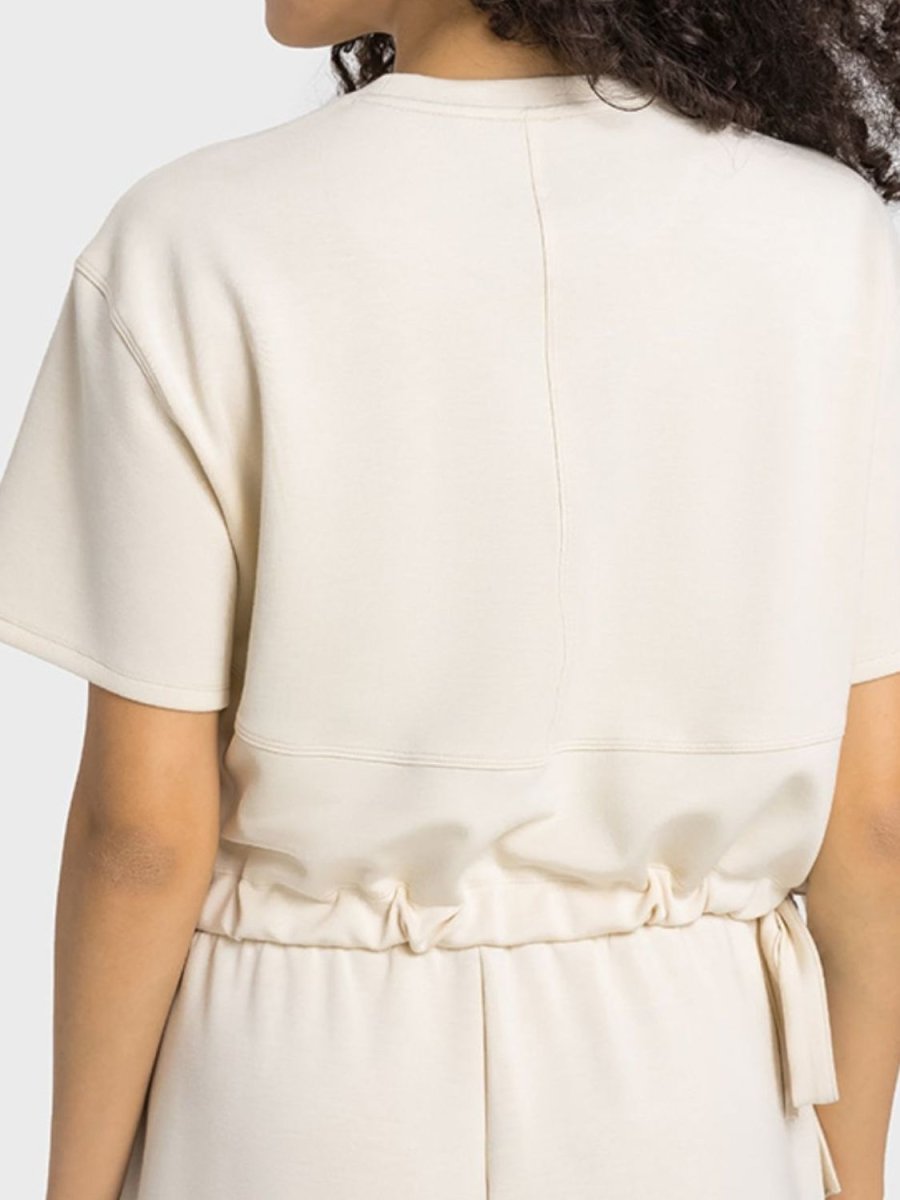 Drawstring Hem Short Sleeve Sports T-Shirt - TapLike