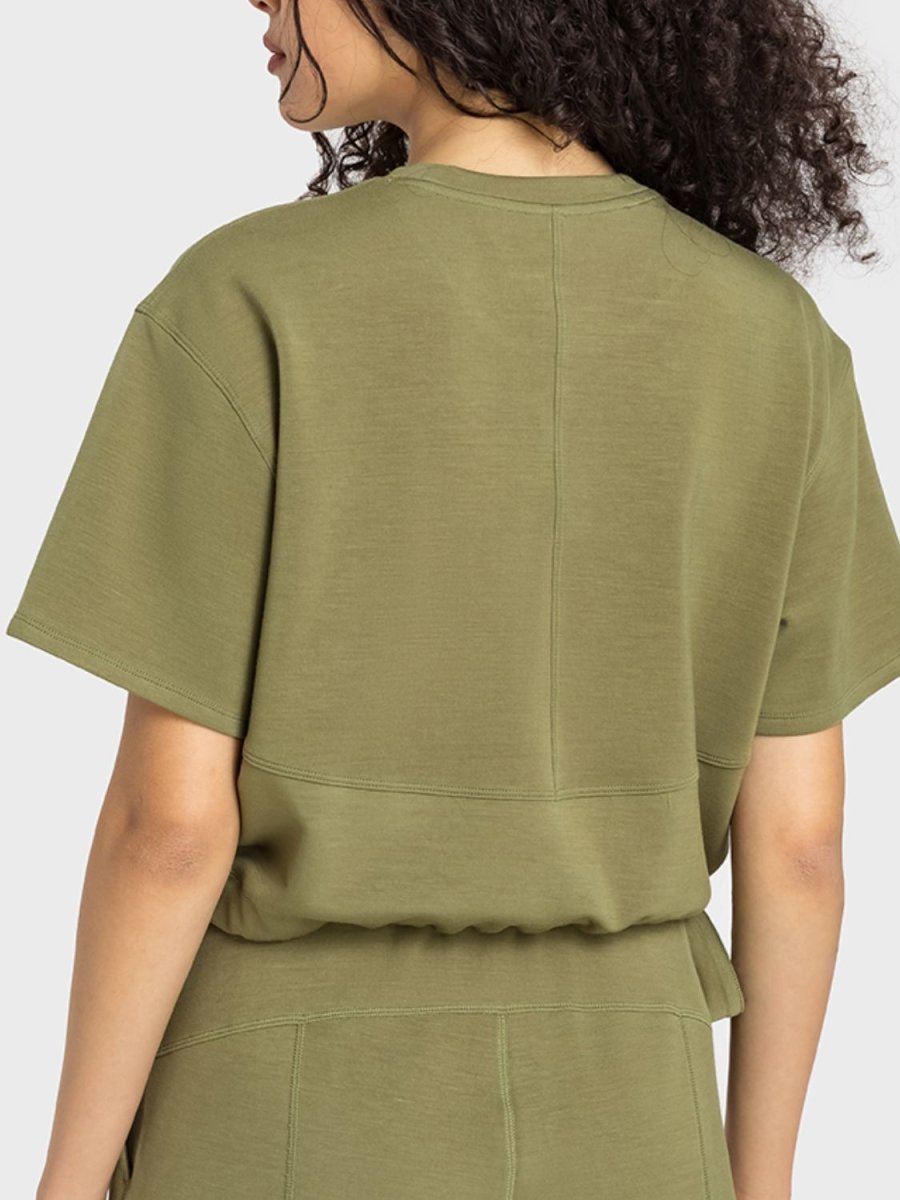 Drawstring Hem Short Sleeve Sports T-Shirt - TapLike
