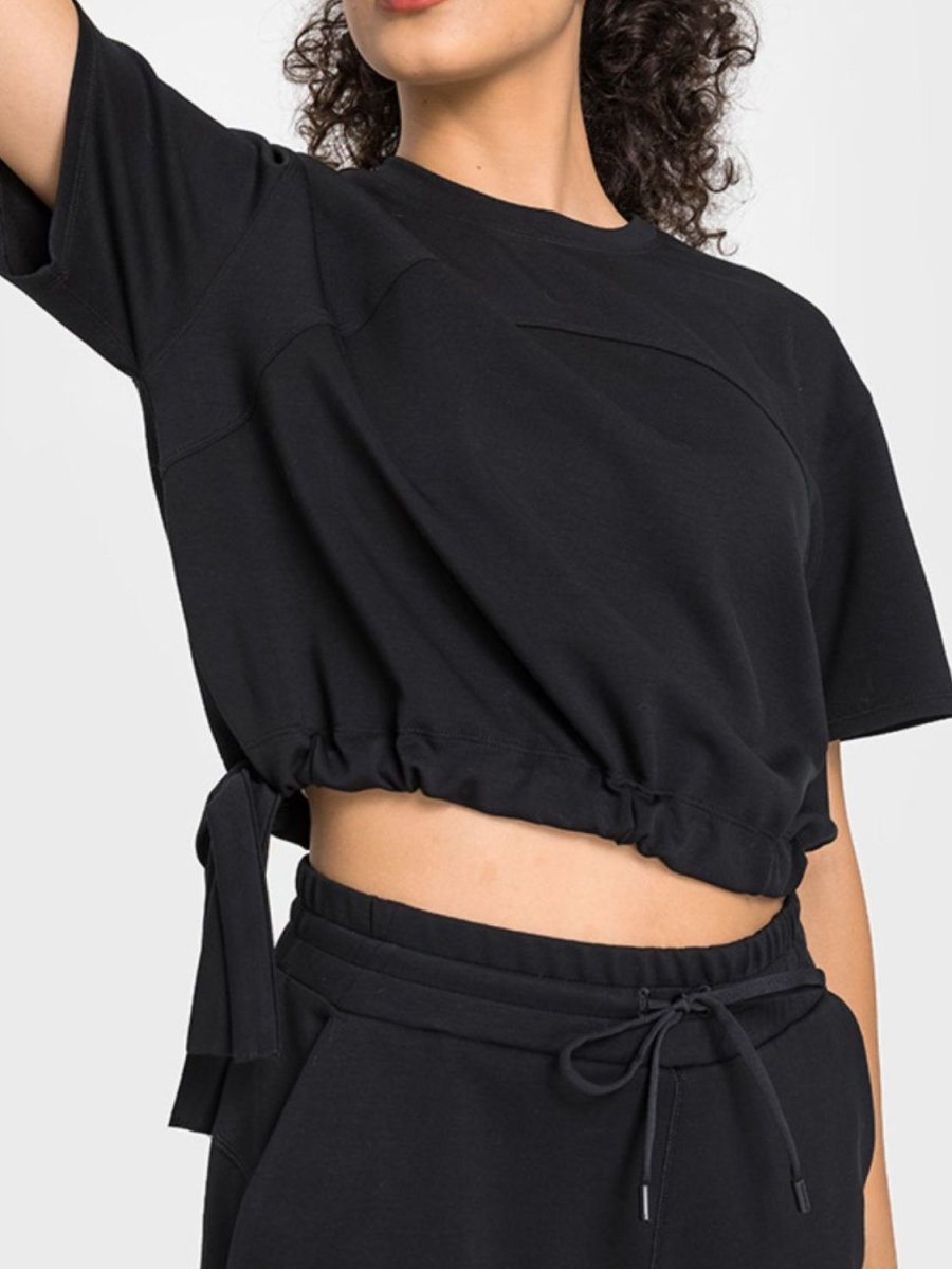 Drawstring Hem Short Sleeve Sports T-Shirt - TapLike