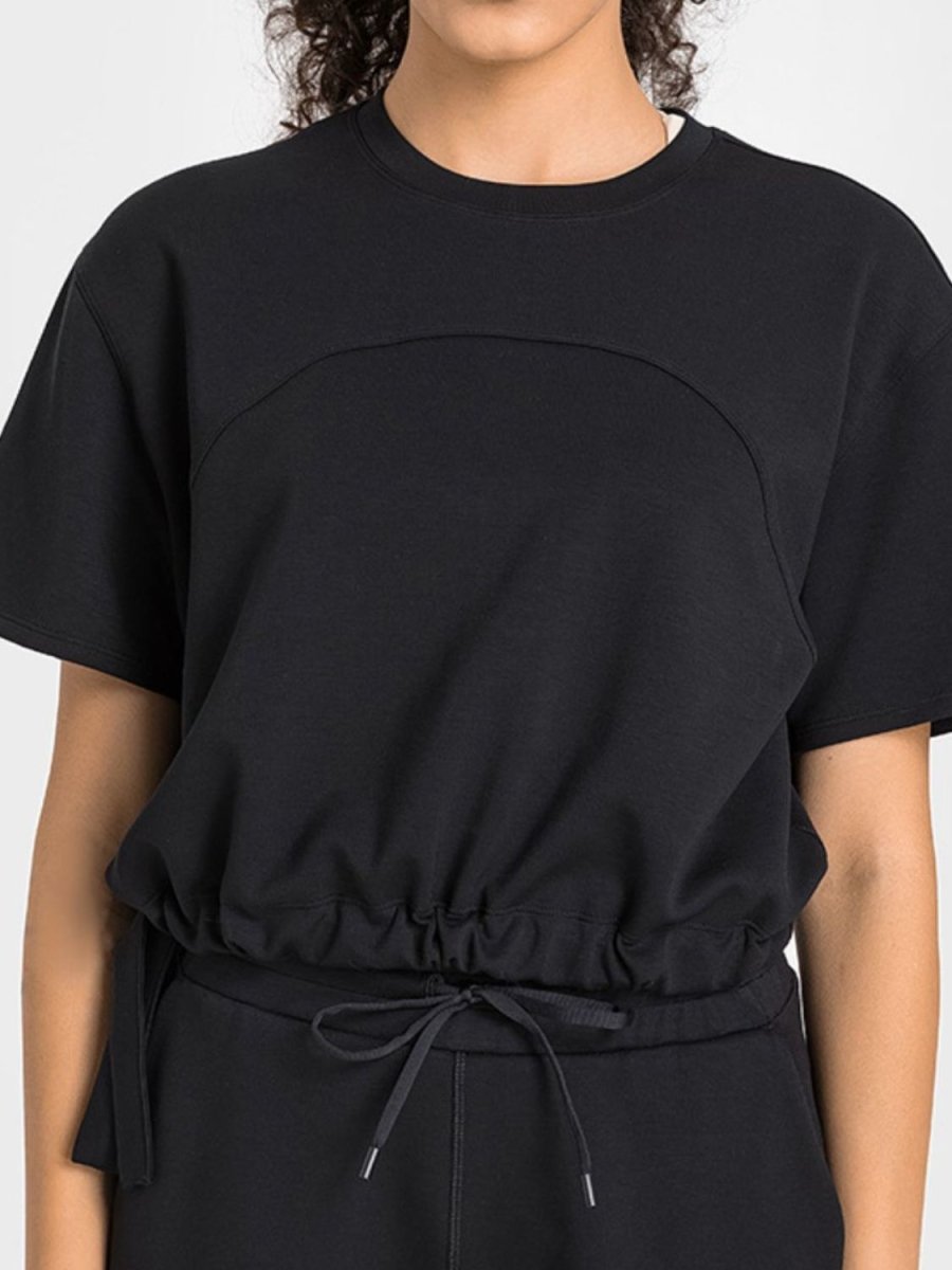 Drawstring Hem Short Sleeve Sports T-Shirt - TapLike