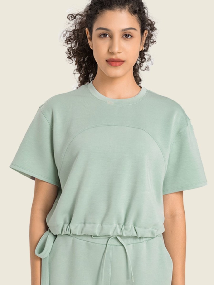 Drawstring Hem Short Sleeve Sports T-Shirt - TapLike