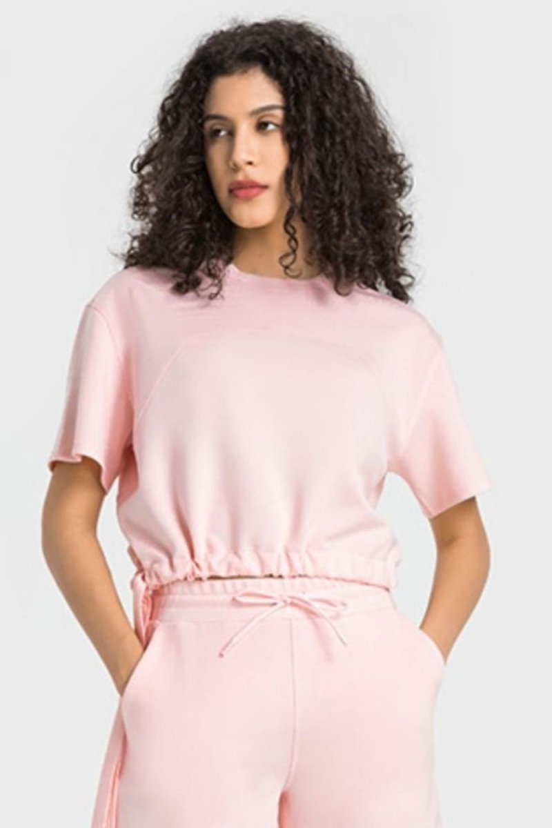 Drawstring Hem Short Sleeve Sports T-Shirt - TapLike