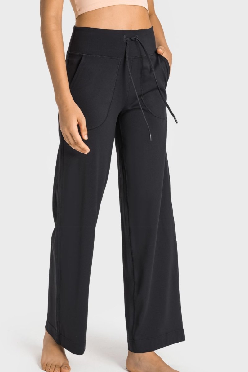 Drawstring Waist Wide Leg Sports Pants with Pockets - TapLike