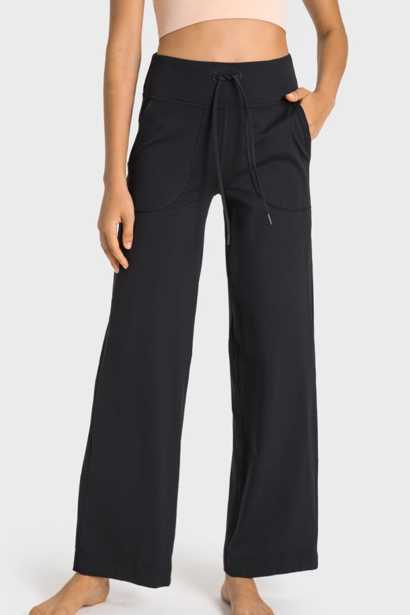 Drawstring Waist Wide Leg Sports Pants with Pockets - TapLike