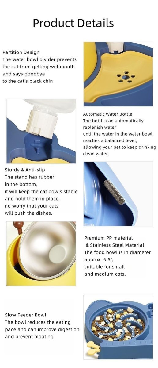 Elevated Tilted Food and Water Bowl Set, Raised Bowl with Automatic - Taplike