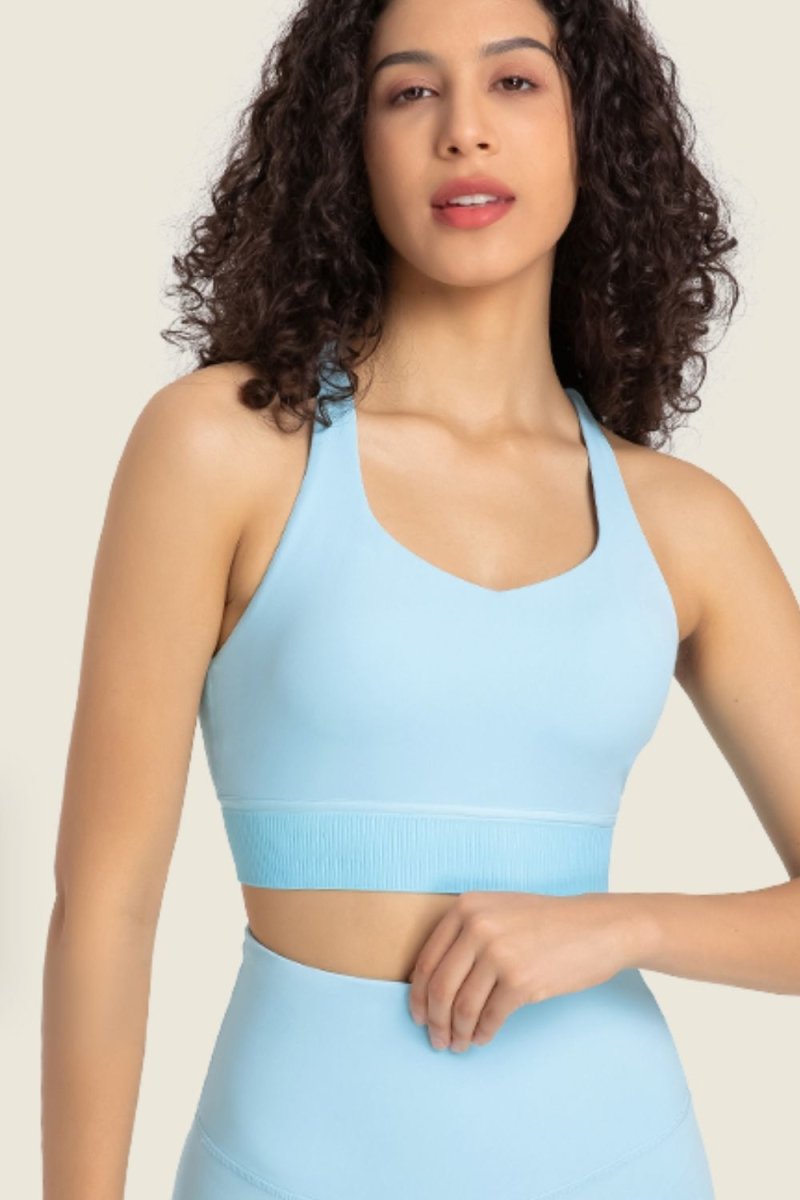Feel Like Skin Racerback Halter Neck Sports Bra - TapLike