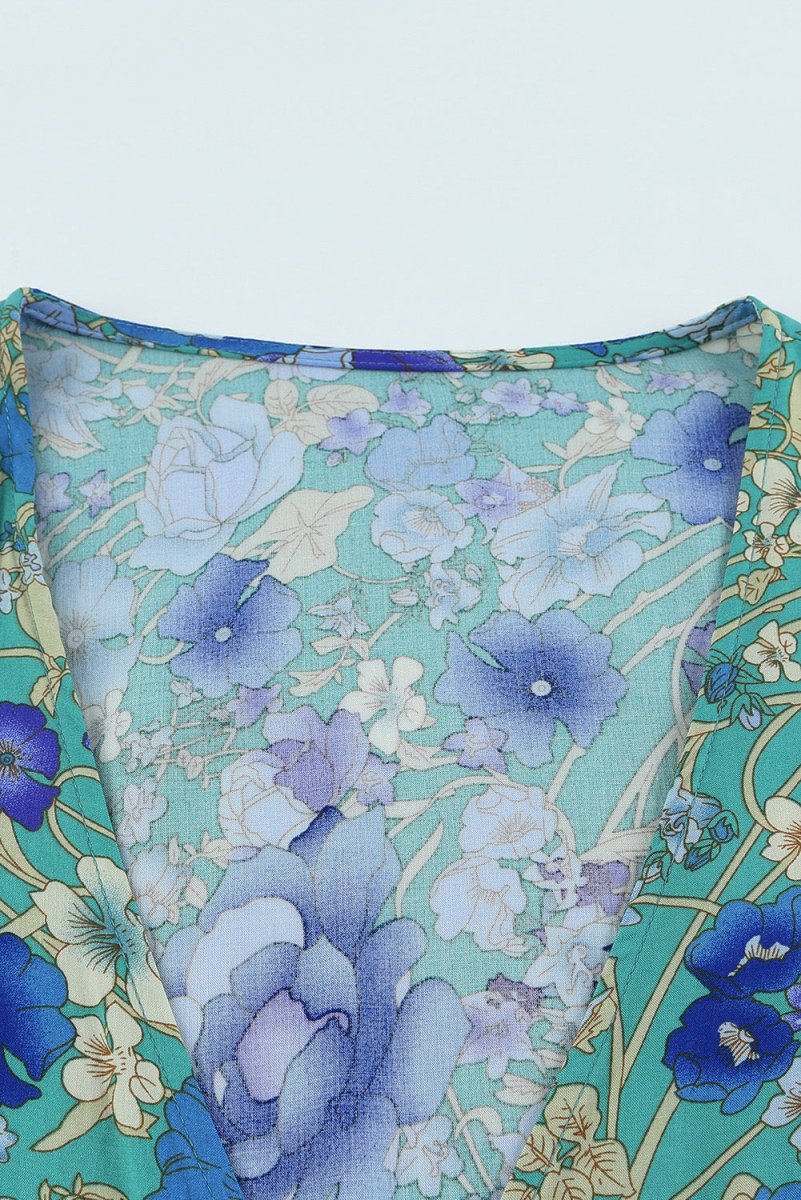 Floral Bell Sleeve Surplice Cropped Blouse - TapLike