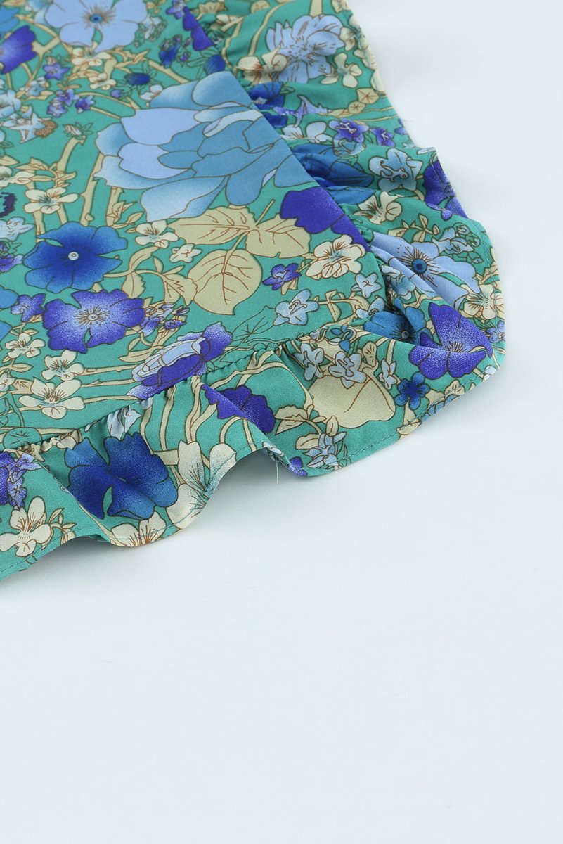 Floral Bell Sleeve Surplice Cropped Blouse - TapLike