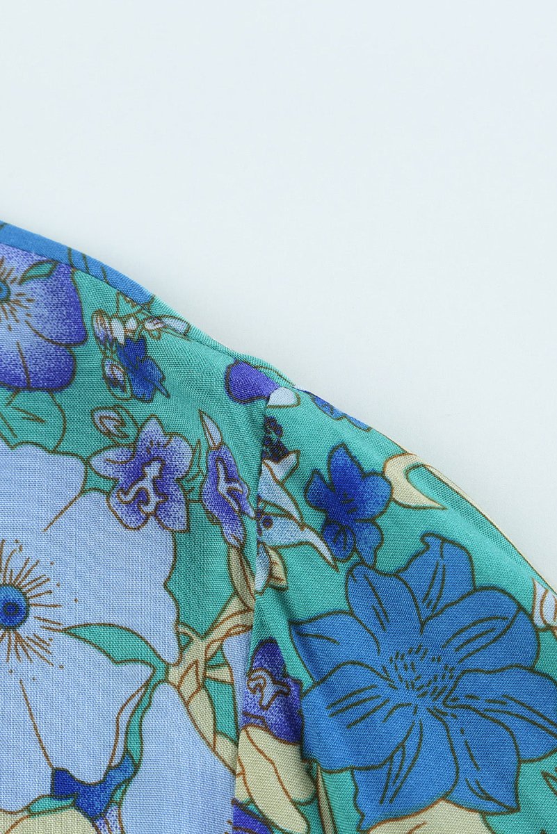 Floral Bell Sleeve Surplice Cropped Blouse - TapLike